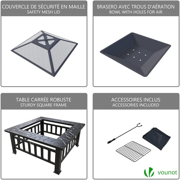 Feuerschale mit Funkenschutz, Feuerstelle Feuerkorb für Garden Terrasse Heizung, mit Wasserfester Schutzhülle, 81x81x45cm