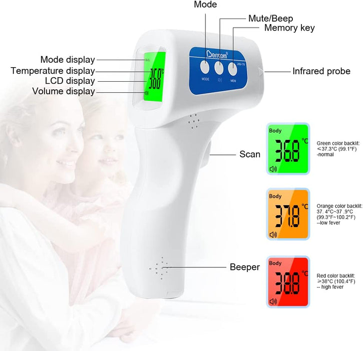 Fieberthermometer Kontaktlos Infrarot Stirnthermometer für Babys Thermometer Digitales Stirnthermometer mit sofort Ablesung, Fieberalarm, LCD Anzeige, °C/°F Schalter