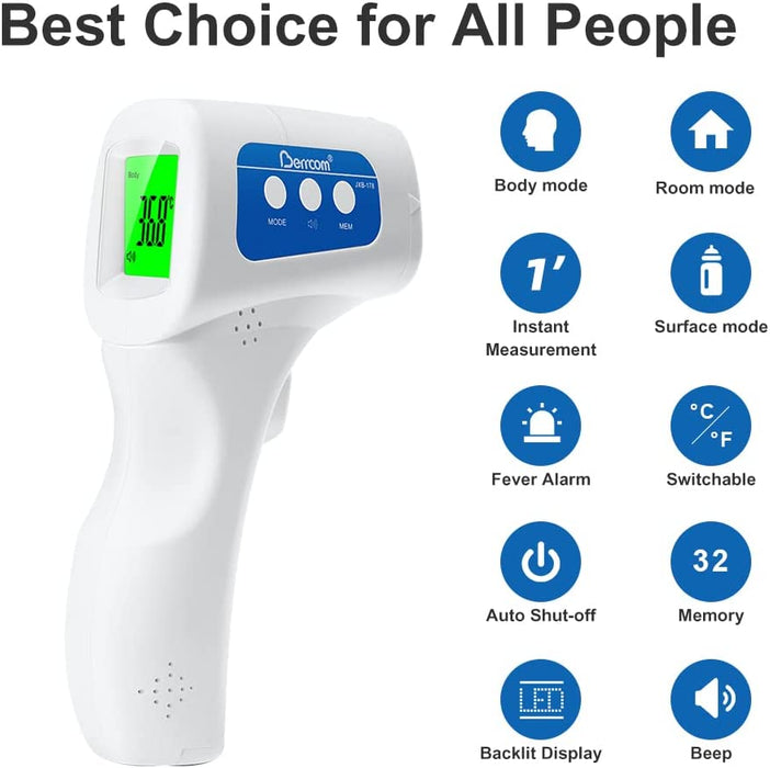 Fieberthermometer Kontaktlos Infrarot Stirnthermometer für Babys Thermometer Digitales Stirnthermometer mit sofort Ablesung, Fieberalarm, LCD Anzeige, °C/°F Schalter