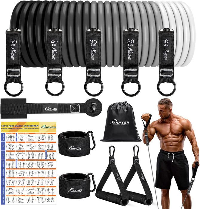 Fitnessbänder Set, 250lbs Resistance Bands 5 Verschiedene Stärken, Widerstandsbänder Set mit Griffen Knöchelriemen und Türanker Tragbarer Rucksack