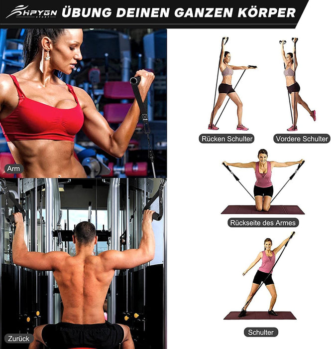 Fitnessbänder Set, 250lbs Resistance Bands 5 Verschiedene Stärken, Widerstandsbänder Set mit Griffen Knöchelriemen und Türanker Tragbarer Rucksack