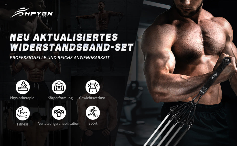 Fitnessbänder Set, 150lbs Resistance Bands 5 Verschiedene Stärken, Widerstandsbänder Set mit Griffen Knöchelriemen und Türanker Tragbarer Rucksack