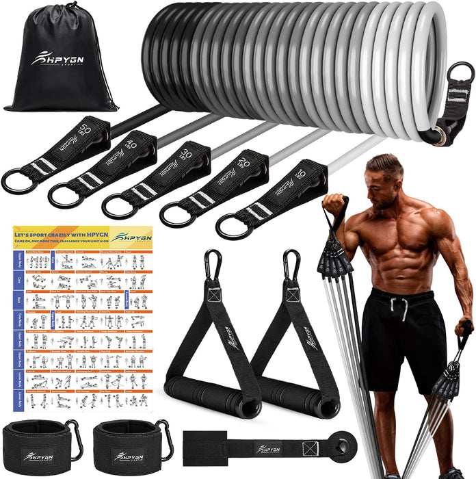 Fitnessbänder Set, 150lbs Resistance Bands 5 Verschiedene Stärken, Widerstandsbänder Set mit Griffen Knöchelriemen und Türanker Tragbarer Rucksack