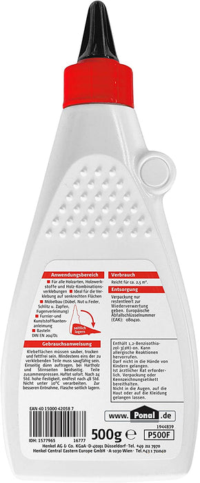 Fix & Fest Holzleim, sofort haftender Holzkleber für die Innenanwendung, gelartiger Kleber ideal für senkrechte Flächen, transparent trocknender Leim, 1x500g
