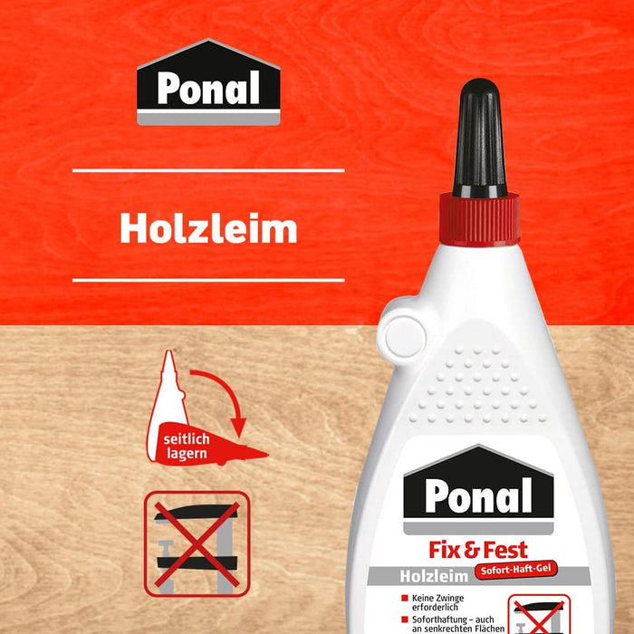 Fix & Fest Holzleim, sofort haftender Holzkleber für die Innenanwendung, gelartiger Kleber ideal für senkrechte Flächen, transparent trocknender Leim, 1x500g