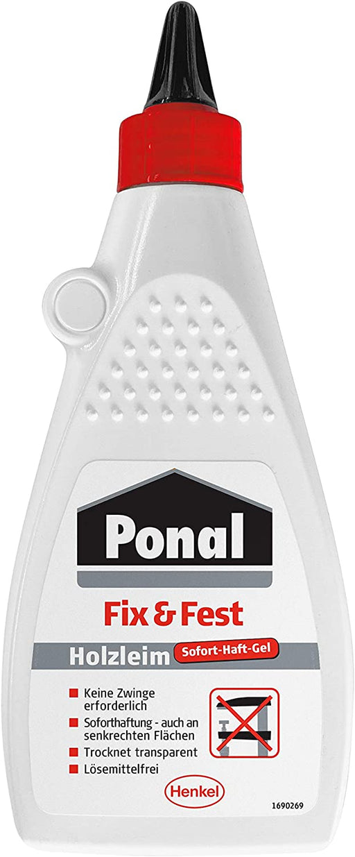 Fix & Fest Holzleim, sofort haftender Holzkleber für die Innenanwendung, gelartiger Kleber ideal für senkrechte Flächen, transparent trocknender Leim, 1x500g