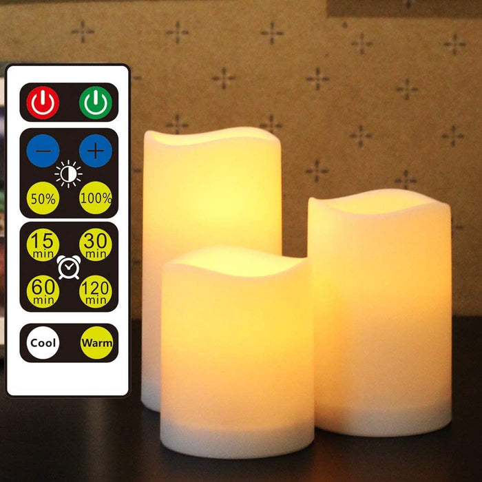 Flammenlose Kunststoff-Stumpenkerzen für Außen- und Innenbereich, LED-Kerzen mit Fernbedienung und Timer, 3 Kerzen, verwendet durch 3 AAA-Batterien