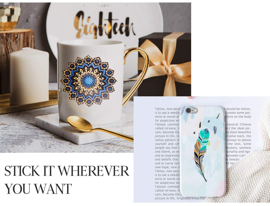 Flash Tattoos, Temporäre Klebe-Tattoos 16 Blätter Metallic Flash tattoos in Gold, Silber & Schwarz Temporäre Tätowierung Wasserdichte