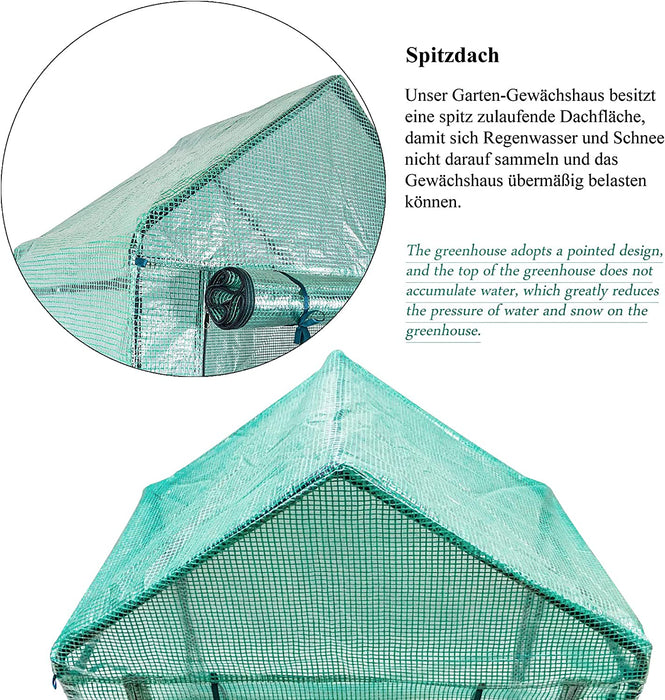 Foliengewächshaus Gewächshaus für Tomaten, mit Gitternetzfolie für Garten zur Aufzucht, spitzdach, Grün, 100×50×190cm (LxBxH) Mehrweg