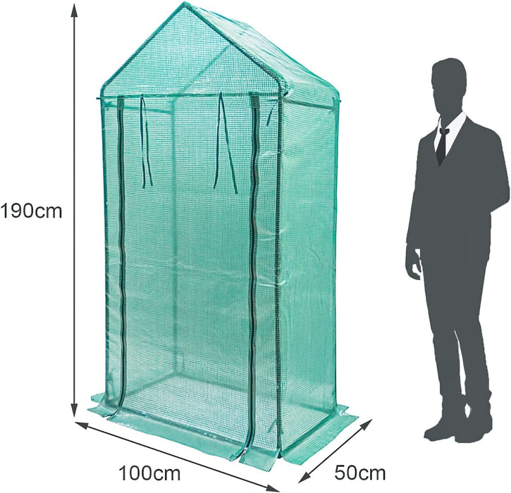 Foliengewächshaus Gewächshaus für Tomaten, mit Gitternetzfolie für Garten zur Aufzucht, spitzdach, Grün, 100×50×190cm (LxBxH) Mehrweg