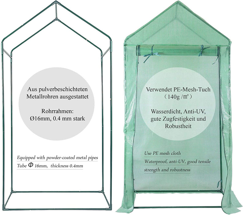 Foliengewächshaus Gewächshaus für Tomaten, mit Gitternetzfolie für Garten zur Aufzucht, spitzdach, Grün, 100×50×190cm (LxBxH) Mehrweg
