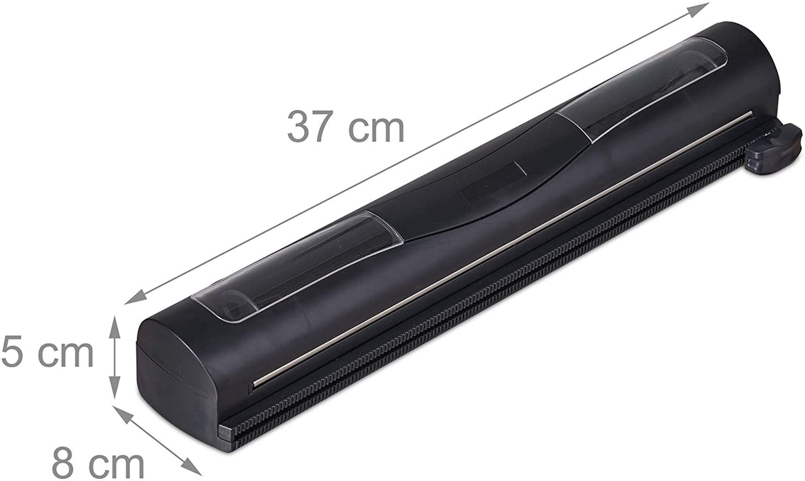 Folienschneider 2er Set, für Alu- & Frischhaltefolie, Sichtfenster, glattes Abtrennen, Folienabroller, schwarz, 5 x 37 x 8 cm