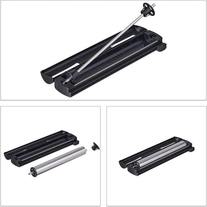 Folienschneider 2er Set, für Alu- & Frischhaltefolie, Sichtfenster, glattes Abtrennen, Folienabroller, schwarz, 5 x 37 x 8 cm