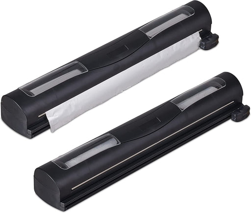 Folienschneider 2er Set, für Alu- & Frischhaltefolie, Sichtfenster, glattes Abtrennen, Folienabroller, schwarz, 5 x 37 x 8 cm
