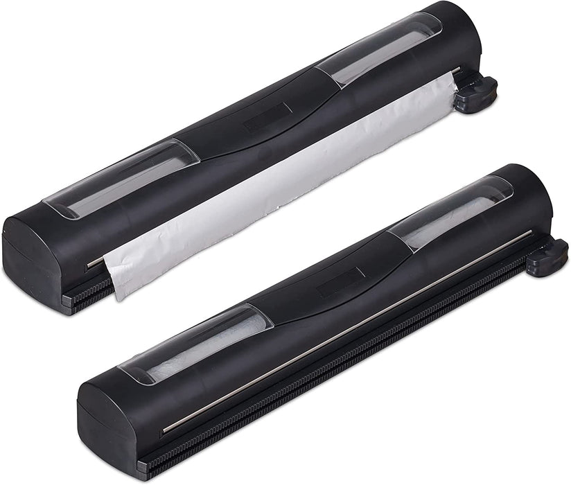 Folienschneider 2er Set, für Alu- & Frischhaltefolie, Sichtfenster, glattes Abtrennen, Folienabroller, schwarz, 5 x 37 x 8 cm