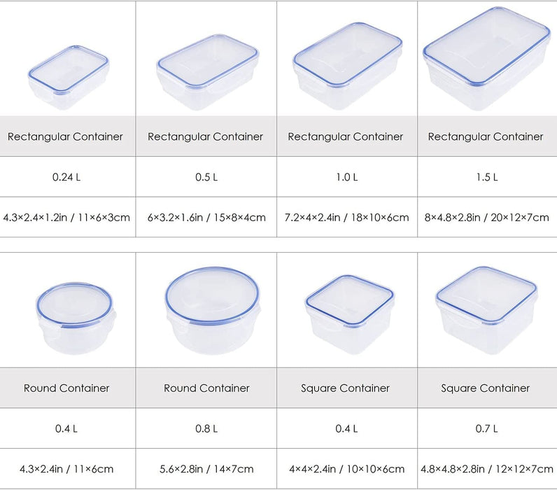 Frischhaltedose mit Deckel, 8 Teiliges(8 Behälter und 8 Deckel), Luftdicht und Auslaufsicher Vorratsdosen Set BPA Frei, Bentobox 