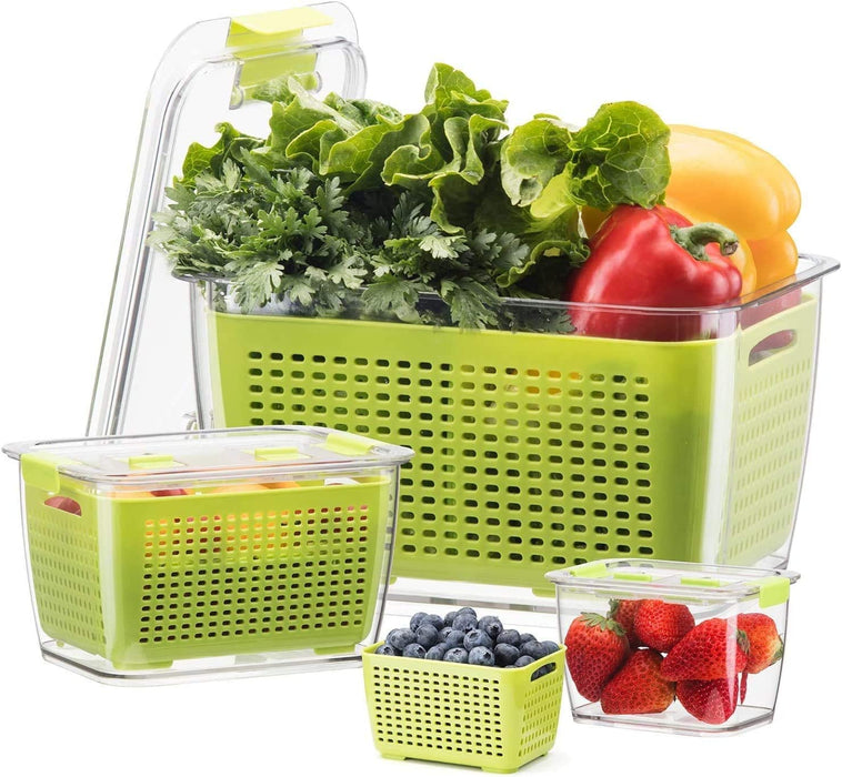 Frischhaltedosen Obst Gemüse mit Deckel, Vorratsdosen 3er Set 0.5L+1.7L+4.5L BPA frei, Frischhalteboxen dicht und trennbar, Kühlschrankdosen