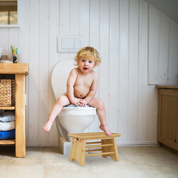 Fußbank, Bambus, bis 100 kg, Stabiler Tritthocker, Kinderhocker Bad, Hocker, HxBxT 20 x 33 x 21,5 cm, Natur, 1 Stück