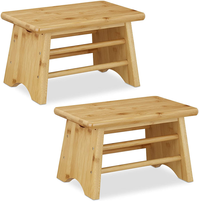 Fußbank, Bambus, bis 100 kg, Stabiler Tritthocker, Kinderhocker Bad, Hocker, HxBxT 20 x 33 x 21,5 cm, Natur, 1 Stück