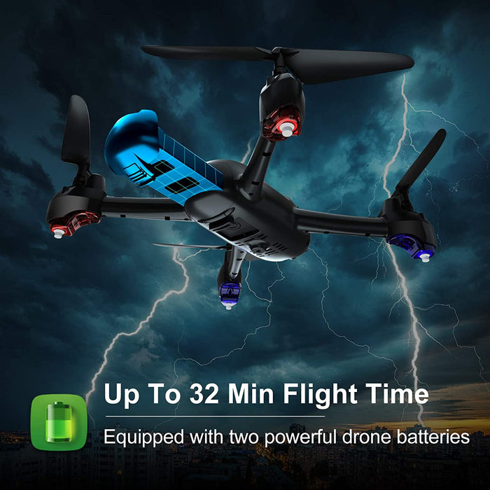 GPS-Drohne mit HD-Kamera 1080p für Anfänger, RC Quadrocopter Drohnen FPV mit GPS RTH Funktion / 32 Minuten Flug / Folge mir Funktion ( zwei Batterien )