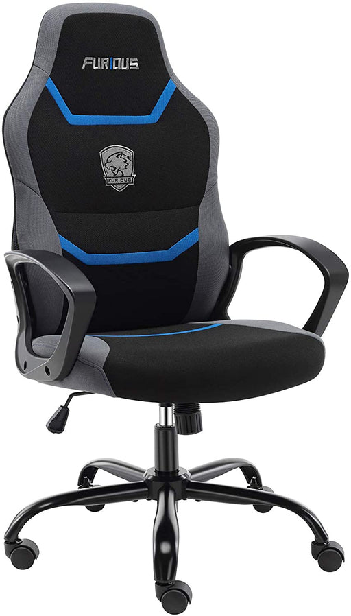 Gaming Stuhl Bürostuhl Ergonomischer Drehstuhl Schreibtischstuhl mit Eingebauter Lendenstütze und Drehbaren Lenkrollen Computerstuhl Blau