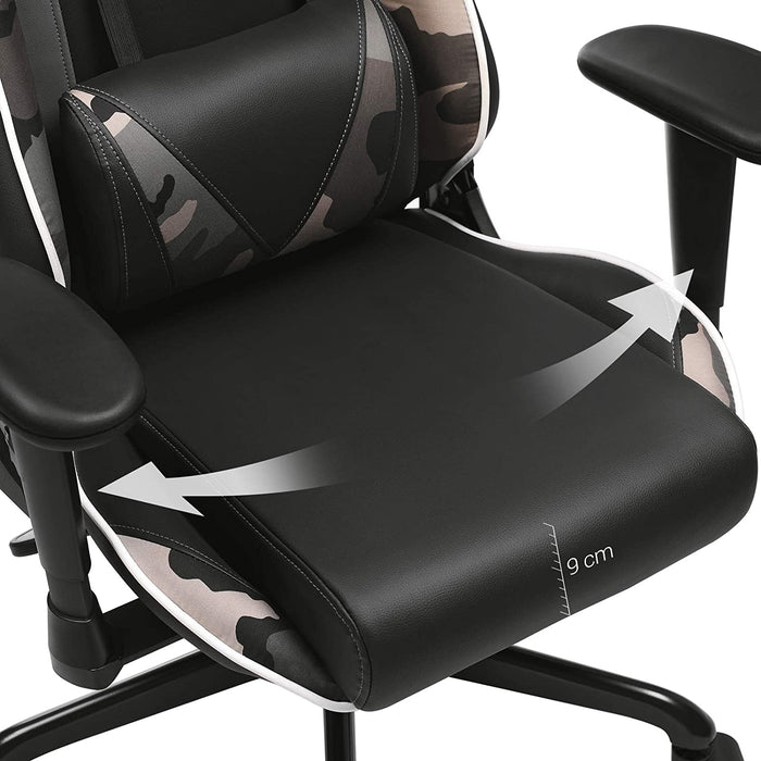 Gaming Stuhl, Bürostuhl, ergonomischer Schreibtischstuhl, verstellbare Rückenlehne, Armlehnen, Kopf- und Lendenkissen, schwarz-Tarnfarben