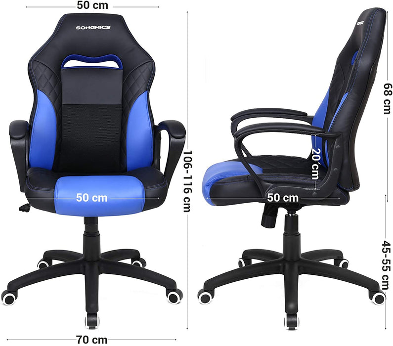 Gamingstuhl, Bürostuhl mit Wippfunktion, Racing Chair, ergonomisch, S-förmige Rückenlehne, gut für die Lendenwirbelsäule, bis 150 kg belastbar