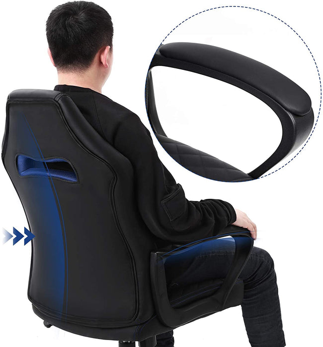 Gamingstuhl, Bürostuhl mit Wippfunktion, Racing Chair, ergonomisch, S-förmige Rückenlehne, gut für die Lendenwirbelsäule, bis 150 kg belastbar