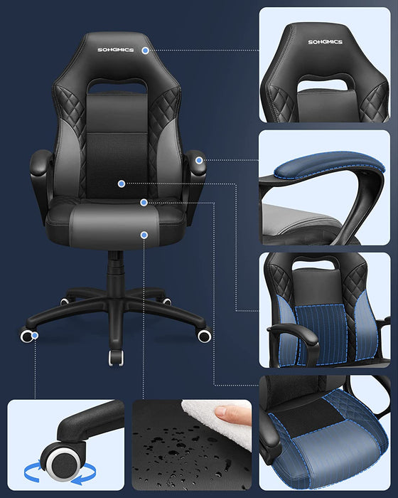 Gamingstuhl, Bürostuhl mit Wippfunktion, Racing Chair, ergonomisch, S-förmige Rückenlehne, gut für die Lendenwirbelsäule, bis 150 kg belastbar