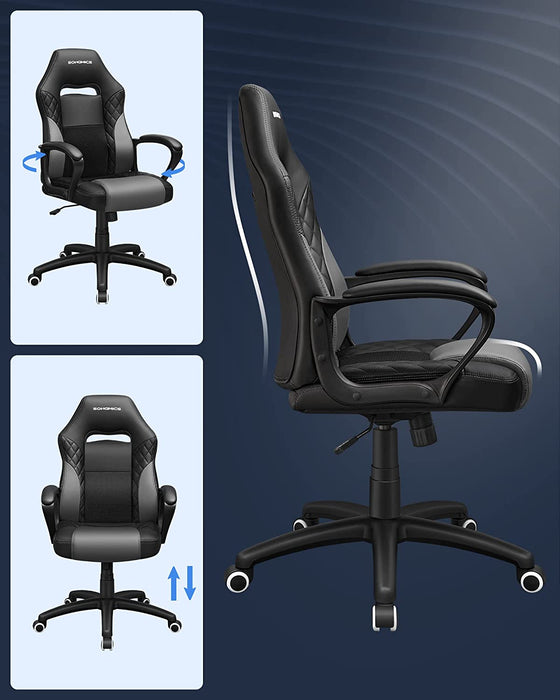 Gamingstuhl, Bürostuhl mit Wippfunktion, Racing Chair, ergonomisch, S-förmige Rückenlehne, gut für die Lendenwirbelsäule, bis 150 kg belastbar
