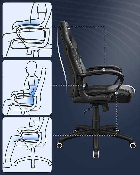 Gamingstuhl, Bürostuhl mit Wippfunktion, Racing Chair, ergonomisch, S-förmige Rückenlehne, gut für die Lendenwirbelsäule, bis 150 kg belastbar