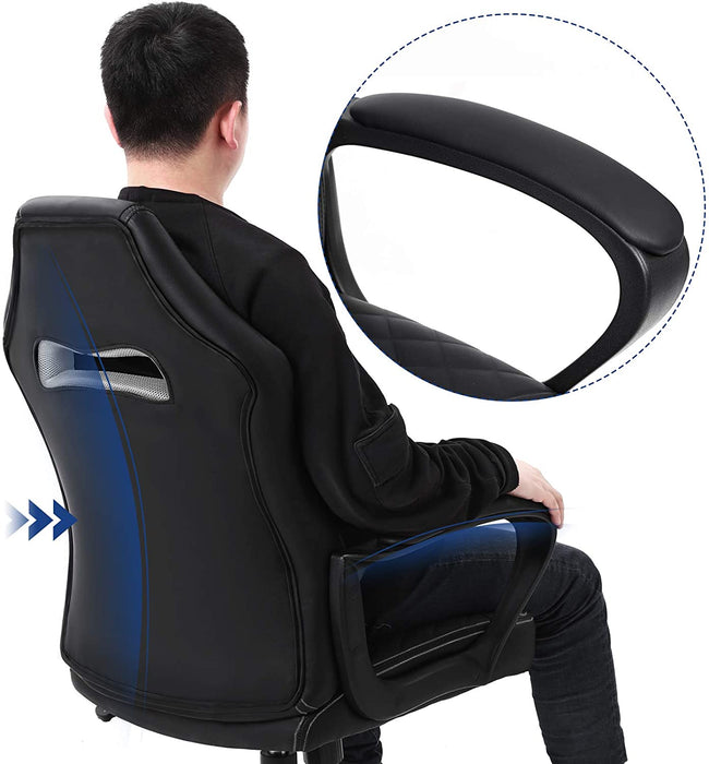 Gamingstuhl, Bürostuhl mit Wippfunktion, Racing Chair, ergonomisch, S-förmige Rückenlehne, gut für die Lendenwirbelsäule, bis 150 kg belastbar