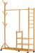 Garderobenständer Bambus Kleiderständer mit Rollen, mit Kleiderstange, 3 Ablagen und 6 Haken, Baumform, 100 x 38 x 176 cm, Natur
