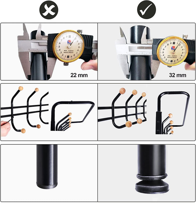 Garderobenständer Kleiderständer mit 3 schuhablagen mit 18 haken, Metall, schwarz, 68,8 x 35,2 x 187 cm