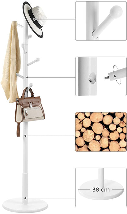 Garderobenständer, Kleiderständer, 7 Haken mit abgerundeten Enden, freistehende Garderobe in Baumform, Holz, für Kleidung, Hüte, Taschen, Flur