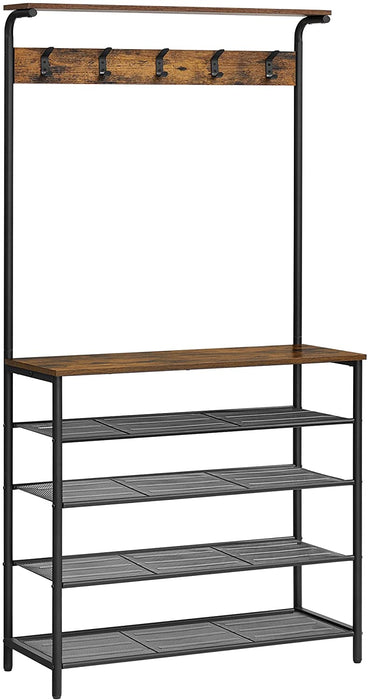 Garderobenständer, Kleiderständer, Schuhregal, Garderobe mit 5 Doppelhaken, 5 Ebenen, eine Ablage Oben, für Wohnungen, Schlafzimmer, Flur