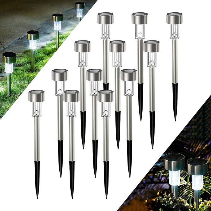 Garten Solarleuchten für Außen, 12 Stück Edelstahl Solar Gartenleuchte, IP44 Wasserdicht Halloween Garten Deko Solarlampen für Außen, Terrasse, Rasen