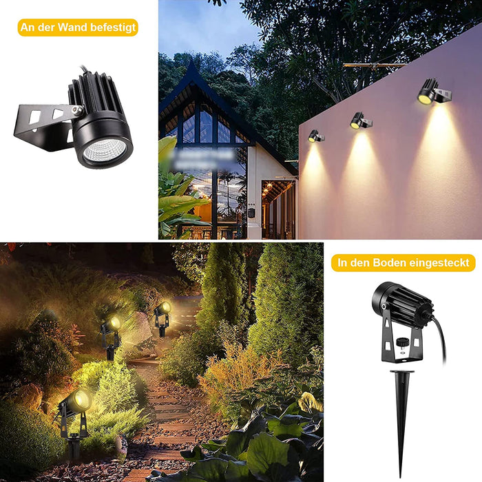 Gartenbeleuchtung LED, GreenClick 6 Set 1800LM 21 m Kabel Gartenbeleuchtung mit Strom, IP65 wasserdicht Gartenleuchte mit Erdspieß, Gartenstrahler 