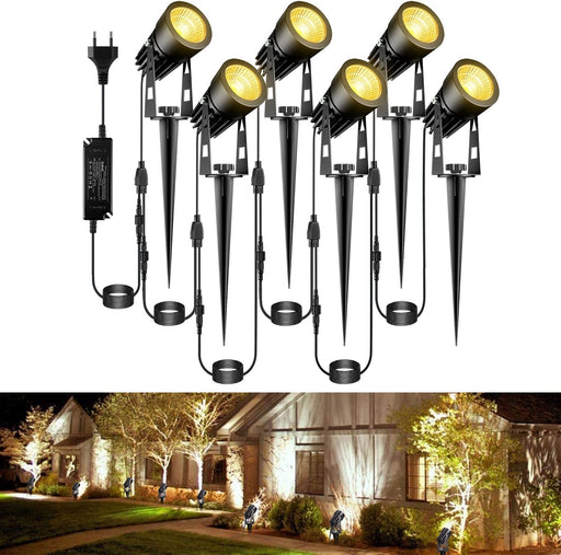 Gartenbeleuchtung LED, GreenClick 6 Set 1800LM 21 m Kabel Gartenbeleuchtung mit Strom, IP65 wasserdicht Gartenleuchte mit Erdspieß, Gartenstrahler 