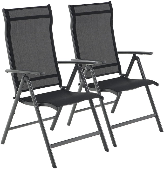 Gartenstühle, 2er Set, Klappstuhl, Outdoor-Stühle mit robustem Aluminiumgestell, Rückenlehne 8-stufig verstellbar, bis 150 kg belastbar, schwarz