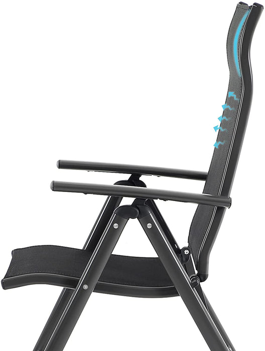 Gartenstühle, 2er Set, Klappstuhl, Outdoor-Stühle mit robustem Aluminiumgestell, Rückenlehne 8-stufig verstellbar, bis 150 kg belastbar, schwarz