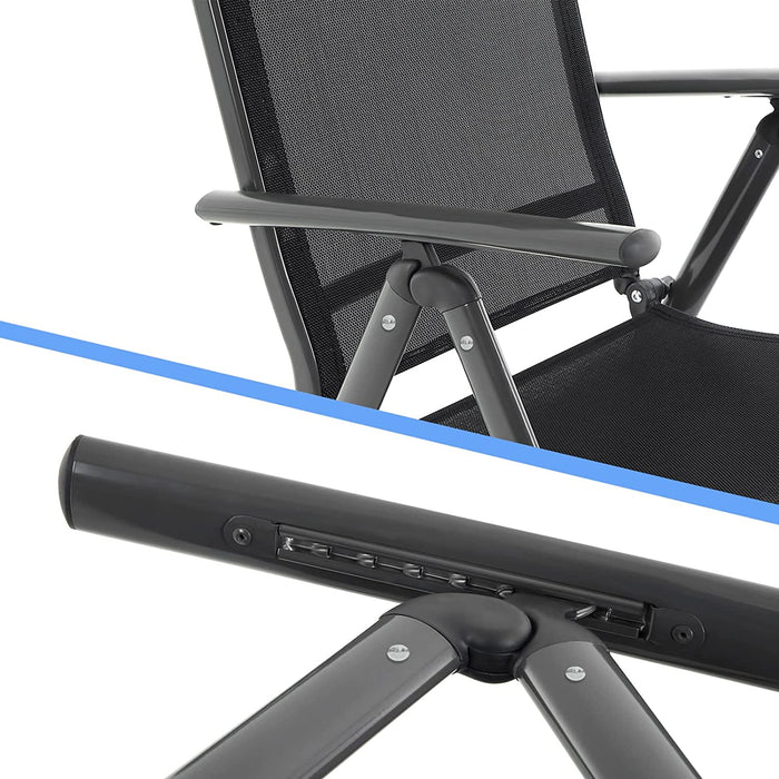 Gartenstühle, 2er Set, Klappstuhl, Outdoor-Stühle mit robustem Aluminiumgestell, Rückenlehne 8-stufig verstellbar, bis 150 kg belastbar, schwarz