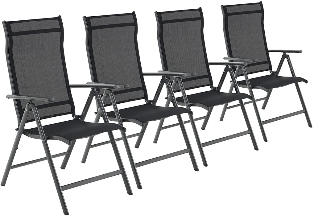Gartenstühle, 4er Set, Klappstuhl, Outdoor-Stühle mit robustem Aluminiumgestell, Rückenlehne 8-stufig verstellbar, bis 150 kg belastbar, schwarz