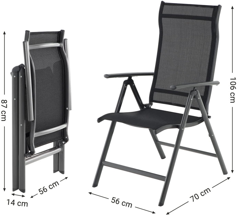 Gartenstuhl, Klappstuhl, Outdoor-Stuhl mit robustem Aluminiumgestell, Rückenlehne 8-stufig verstellbar, bis 150 kg belastbar, schwarz