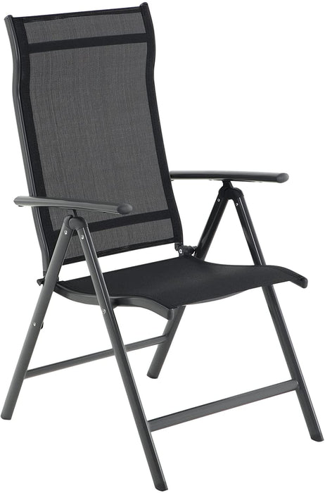 Gartenstuhl, Klappstuhl, Outdoor-Stuhl mit robustem Aluminiumgestell, Rückenlehne 8-stufig verstellbar, bis 150 kg belastbar, schwarz