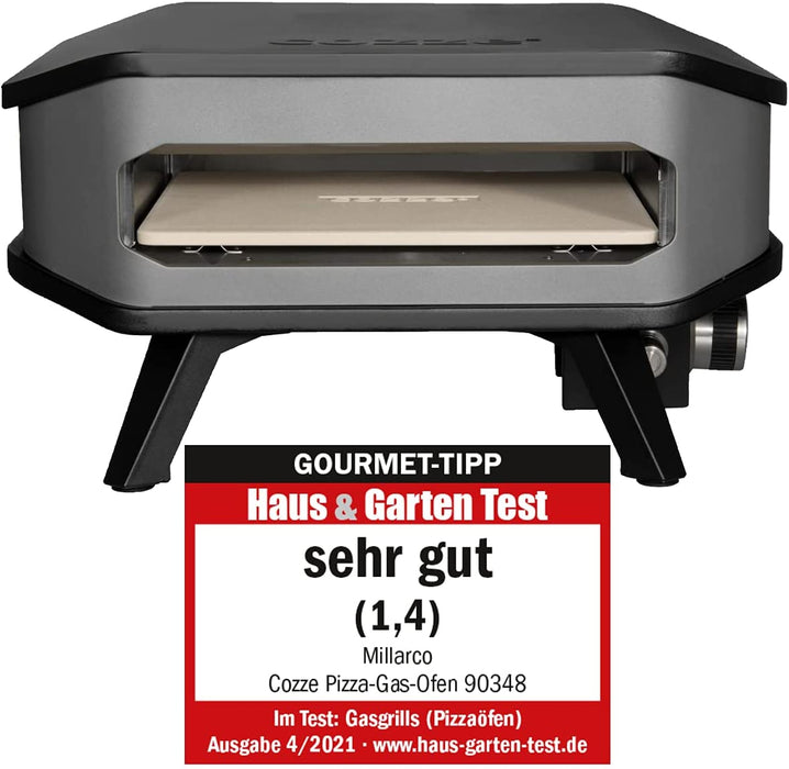 Gas Pizza Ofen mobiler Pizzaofen Pizzastein Gasgrill bis 400°Grad regelbar mit 34x34 cm Pizzastein tragbar Terrasse Balkon Test SEHR GUT