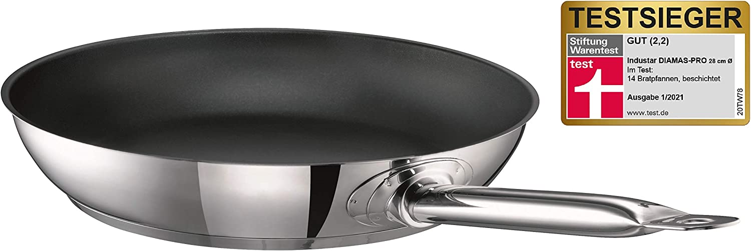 GastroSUS Bratpfanne Industar mit DIAMAS Pro Beschichtung, Testsieger Stiftung Warentest 1/2021, Edelstahl, 28 cm