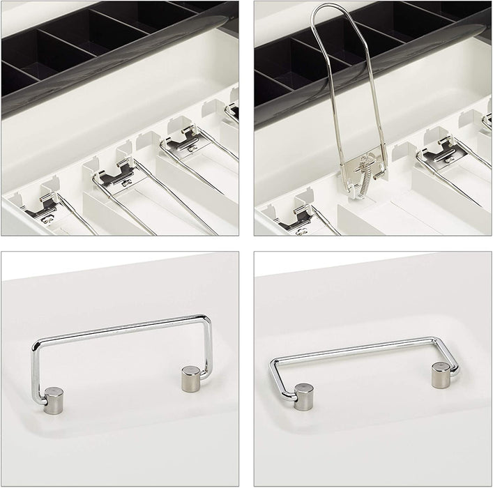 Geldkassette abschließbar, Münzeinsatz, 4 Scheinfächer, Geldkasse Eisen, Kasse HBT 8,5 x 30,5 x 24,5 cm, weiß