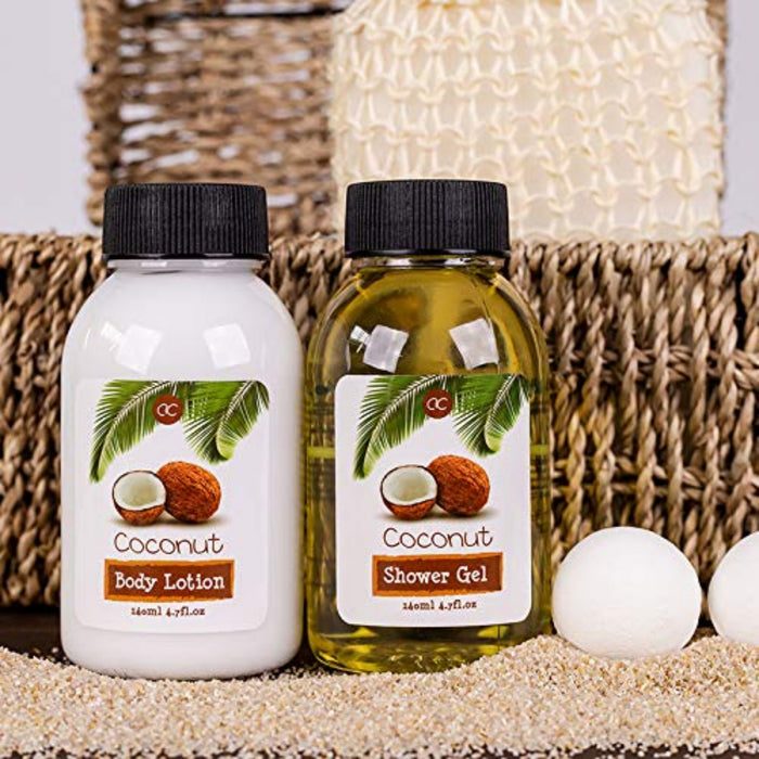 Geschenkset Coconut Seegrastruhe, Bade-, SPA und Dusch Set Kokos-Duft – Großes Geschenk set in dekorativer Truhe aus Seegras, bestes Geschenk