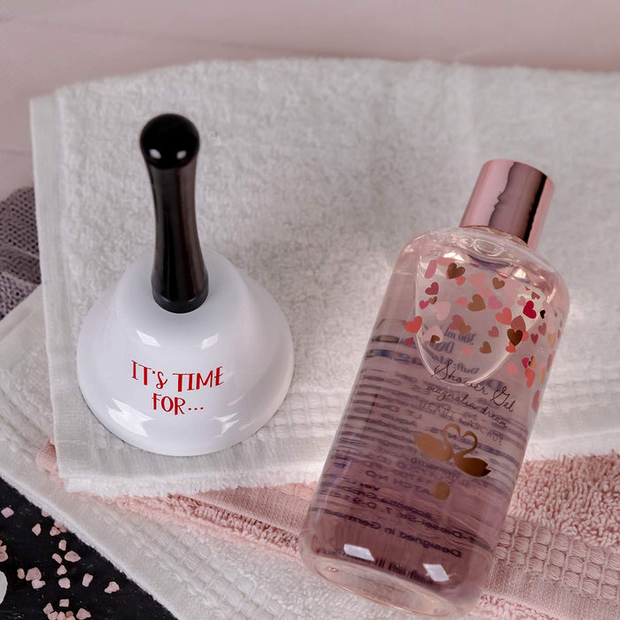 Geschenkset Heart Cascade - Beautyset, Pflegedusche im Champagnerdesign und Glöckchen time for. das besondere Geschenk 